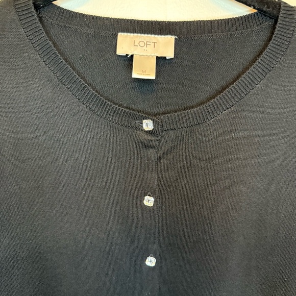 ANN TAYLOR LOFT Square Rhinestone Button Front Long Sleeve Black Cardigan Sz M - Picture 3 of 11